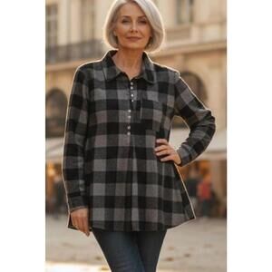 Soft Surroundings Mad About Plaid Henley Tunic Size Petite Small